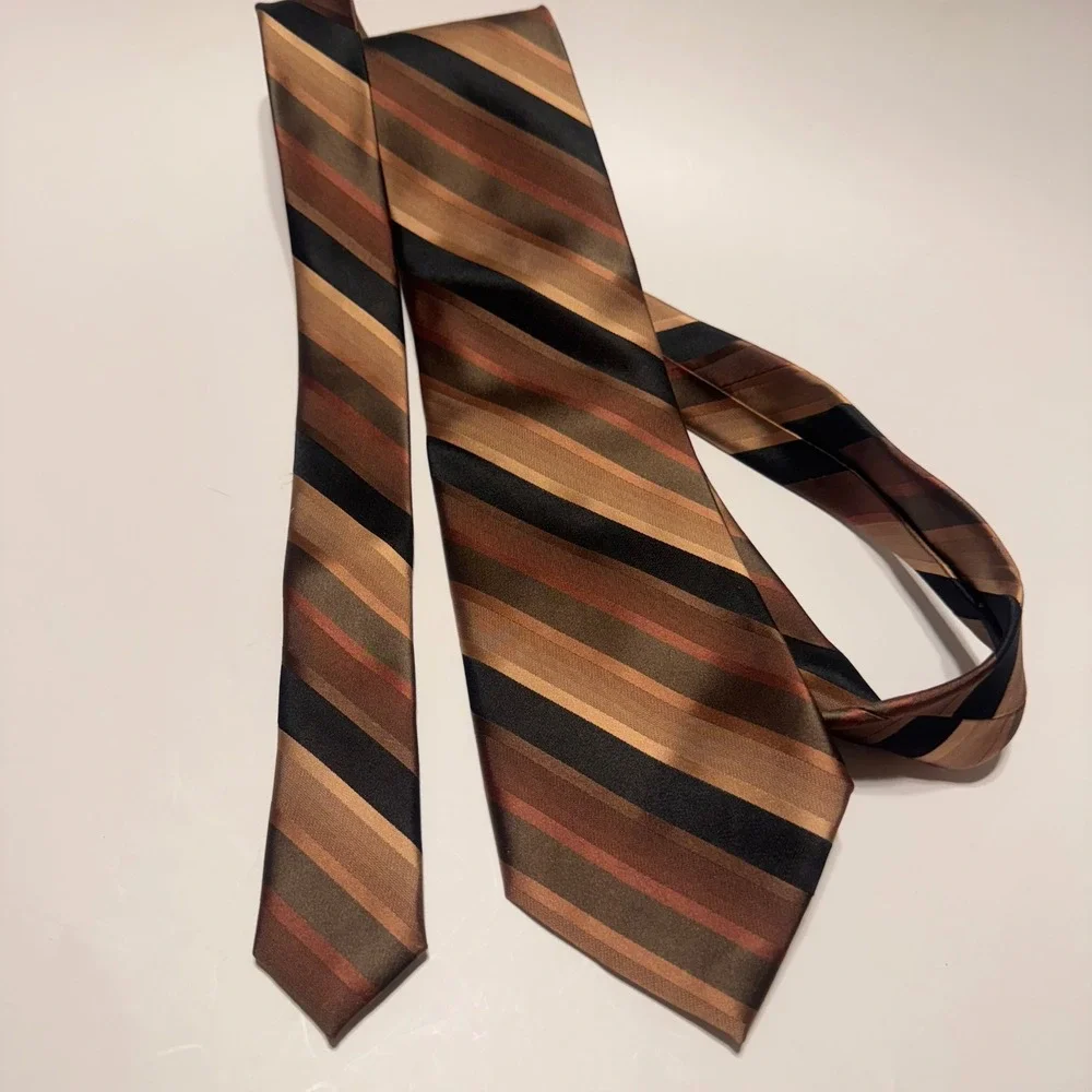 Perry Ellis Portfolio 100% Silk Striped‎ Necktie Men Formal Brown Black